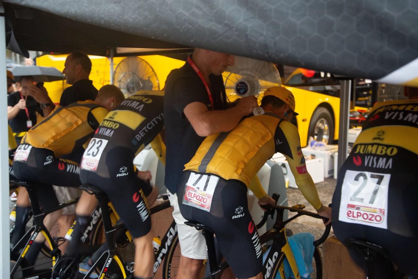 Jumbo-Visma's riders used cooling vests ahead of the opening stage