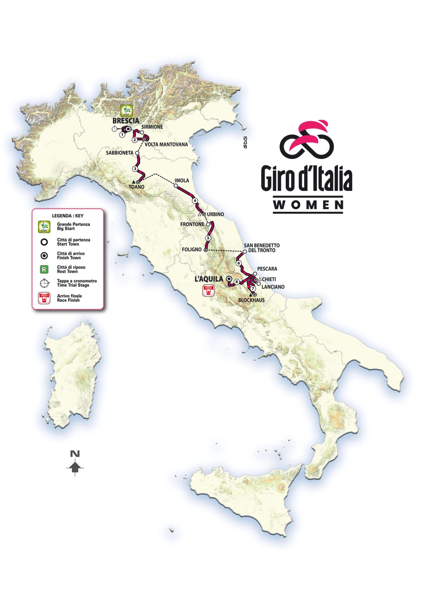 The route map for the 2024 Giro d'Italia Women