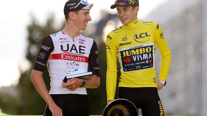 Tadej Pogačar (left) finished second behind Jonas Vingegaard (right) at last year's Tour de France