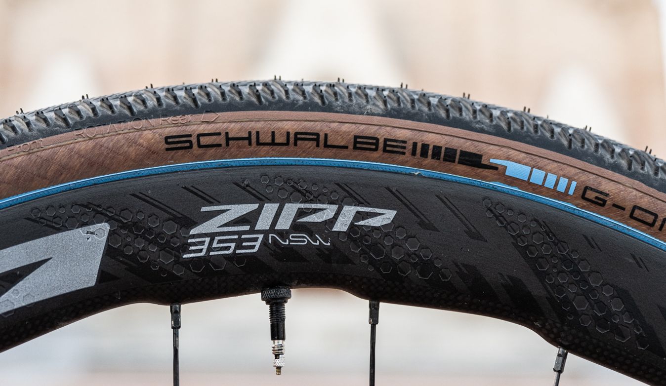 The Schwalbe G-One RS has a semi-slick tread for lower rolling resistance