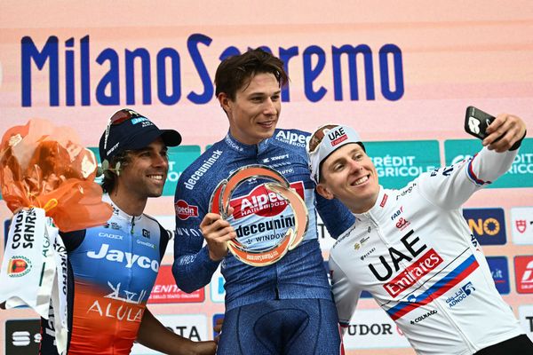 The podium at Milan-San Remo 2024