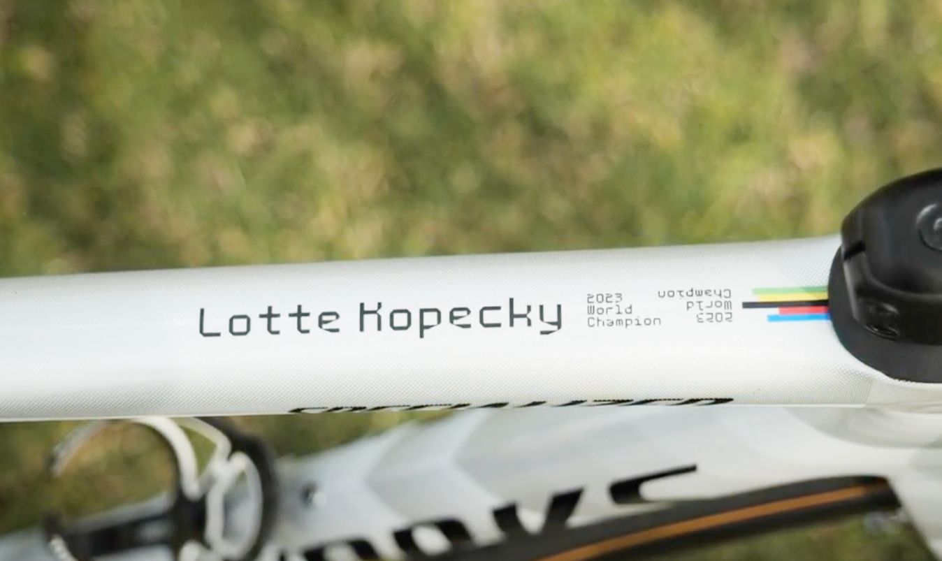 A reminder on the top tube of Kopecky's success