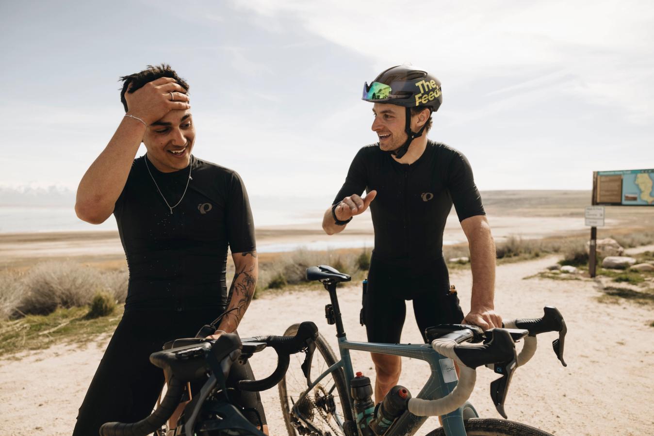 Alexey Vermeulen and Neruda Diaz, one of the Phase 2 athletes, cracking jokes during a ride