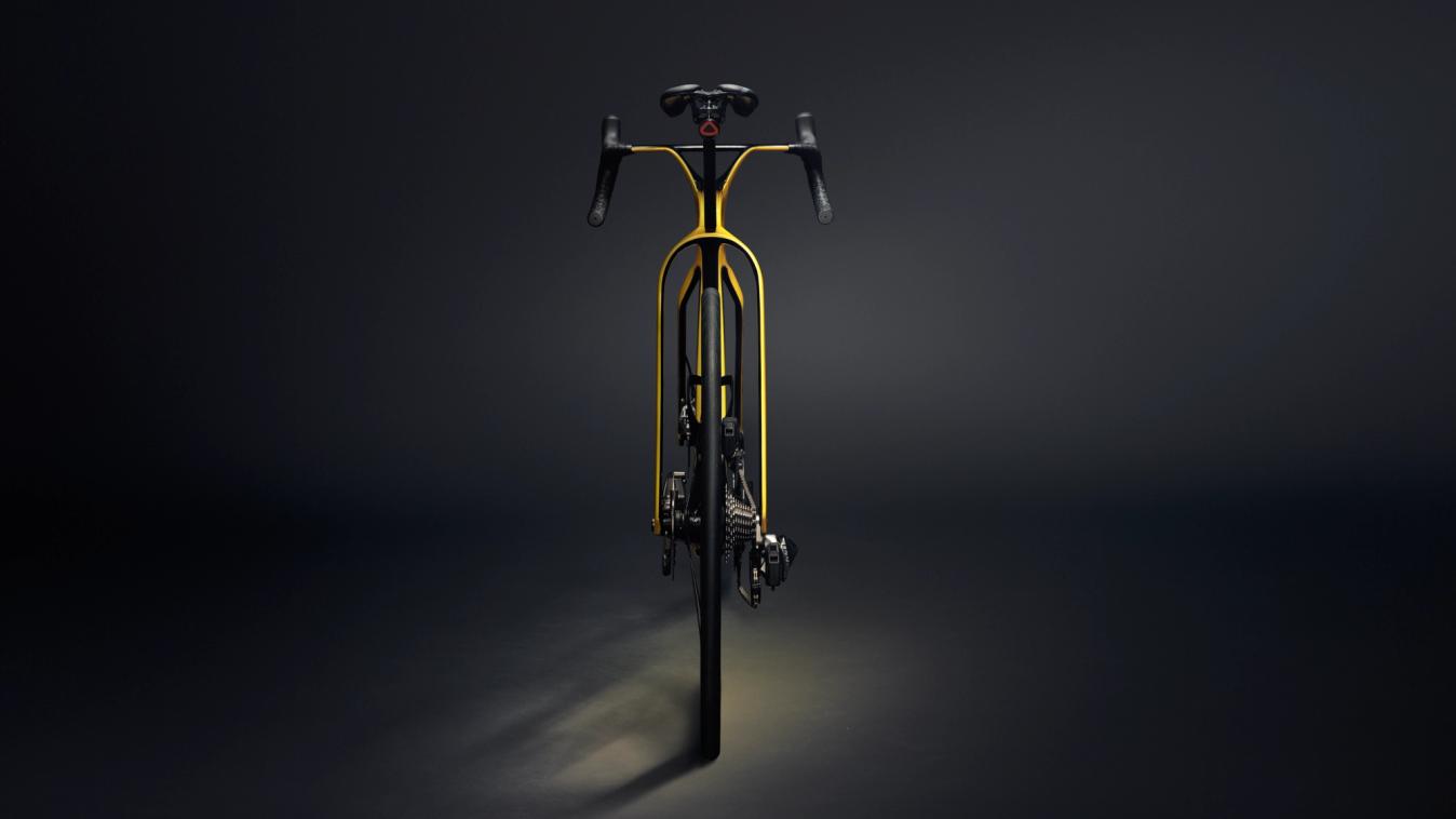 The wide fork stance is a feature taken from the Hope-Lotus HBT track bike