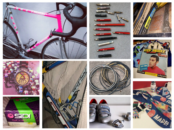 Collection of cycling memorabilia from the workshops of Jon Cannings over the years