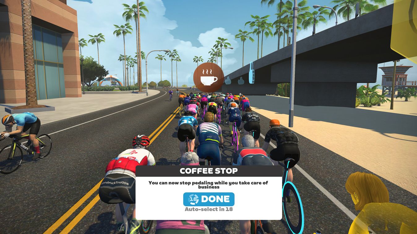 The Coffee Stop feature on display in Zwift.