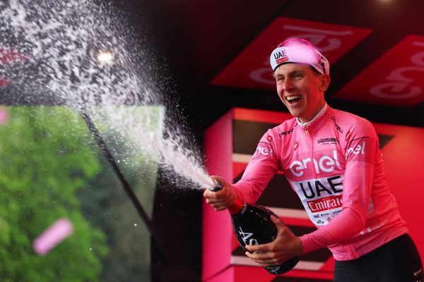 Tadej Pogačar (UAE Team Emirates) currently wears the Giro d'Italia pink leader's jersey