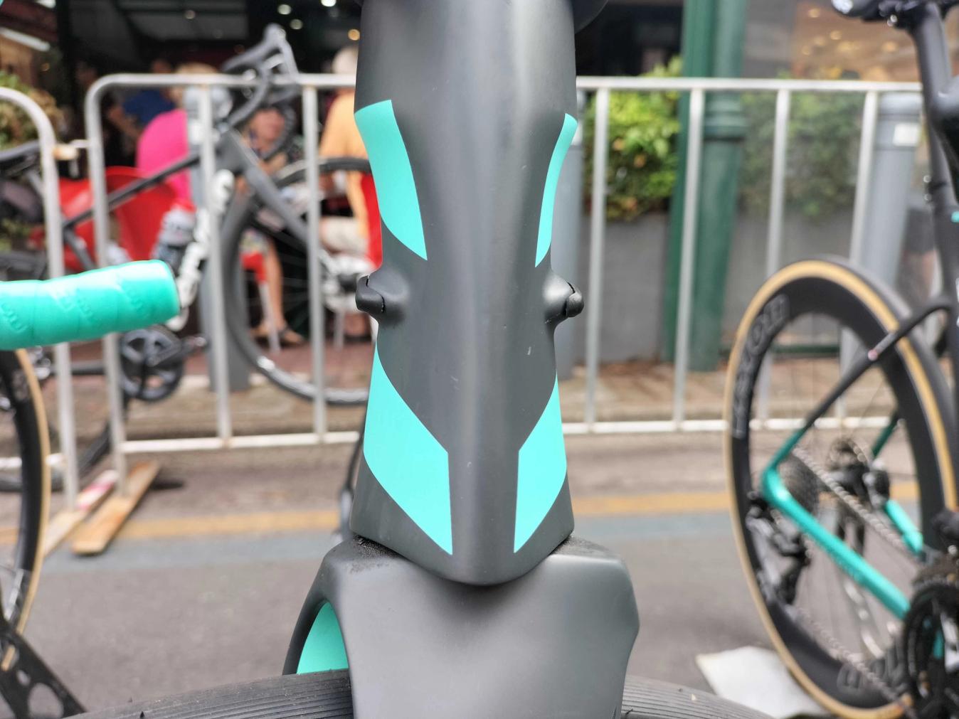 Bianchi's Air Deflector wings can be attached to the head tube