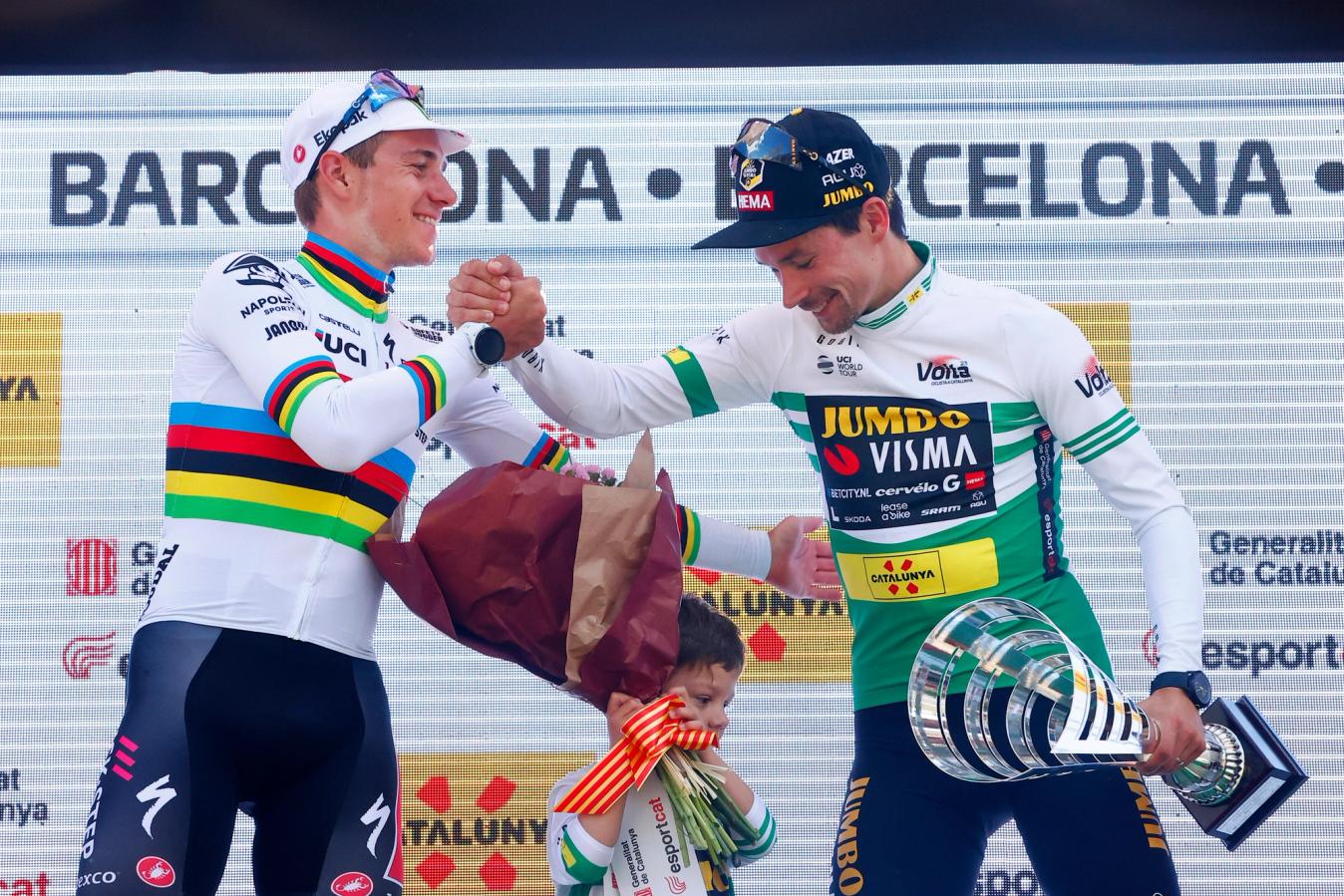 Roglič is taking on a younger cast of competitors, including Remco Evenepoel (left)