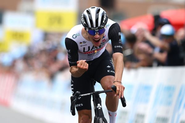 An elated Ayuso crossed the line to take the second WorldTour win of his career
