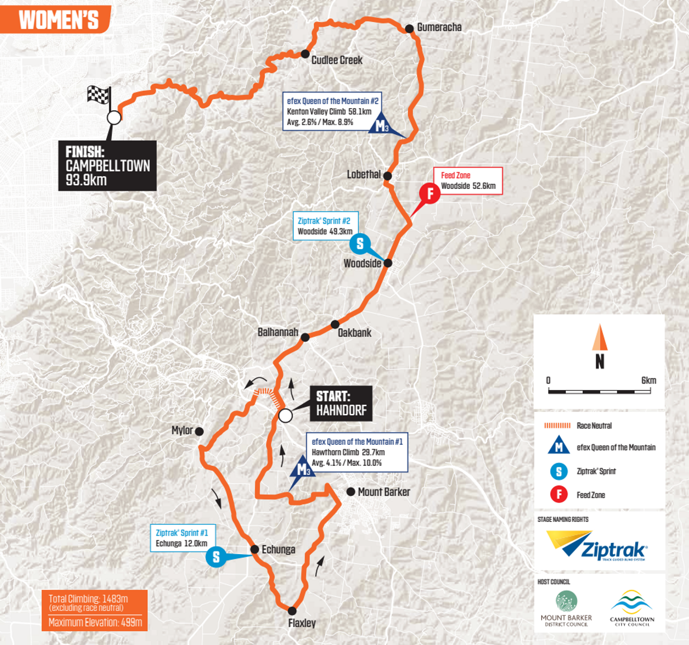 The map for stage 1 of the women's Tour Down Under 2024