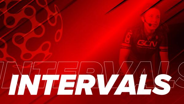 'Intervals' text over a GCN cyclist with a red background