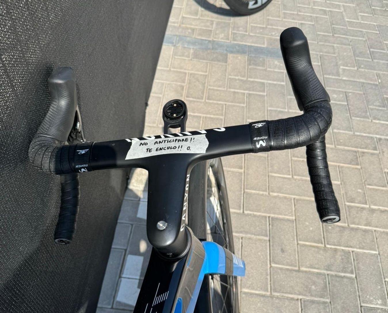 Gaviria has some choice words of encouragement adorning his one-piece cockpit 