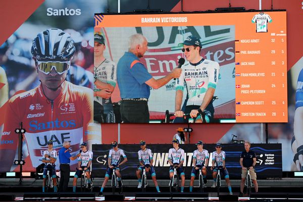 Bahrain-Victorious at the start of the Santos Tour Down Under in 2024