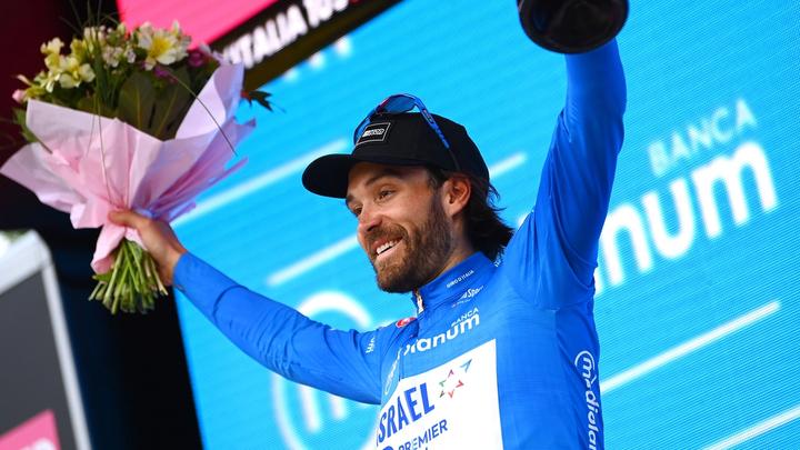 Rick Zabel wore the blue mountains jersey at the Giro d'Italia in 2020 and 2022