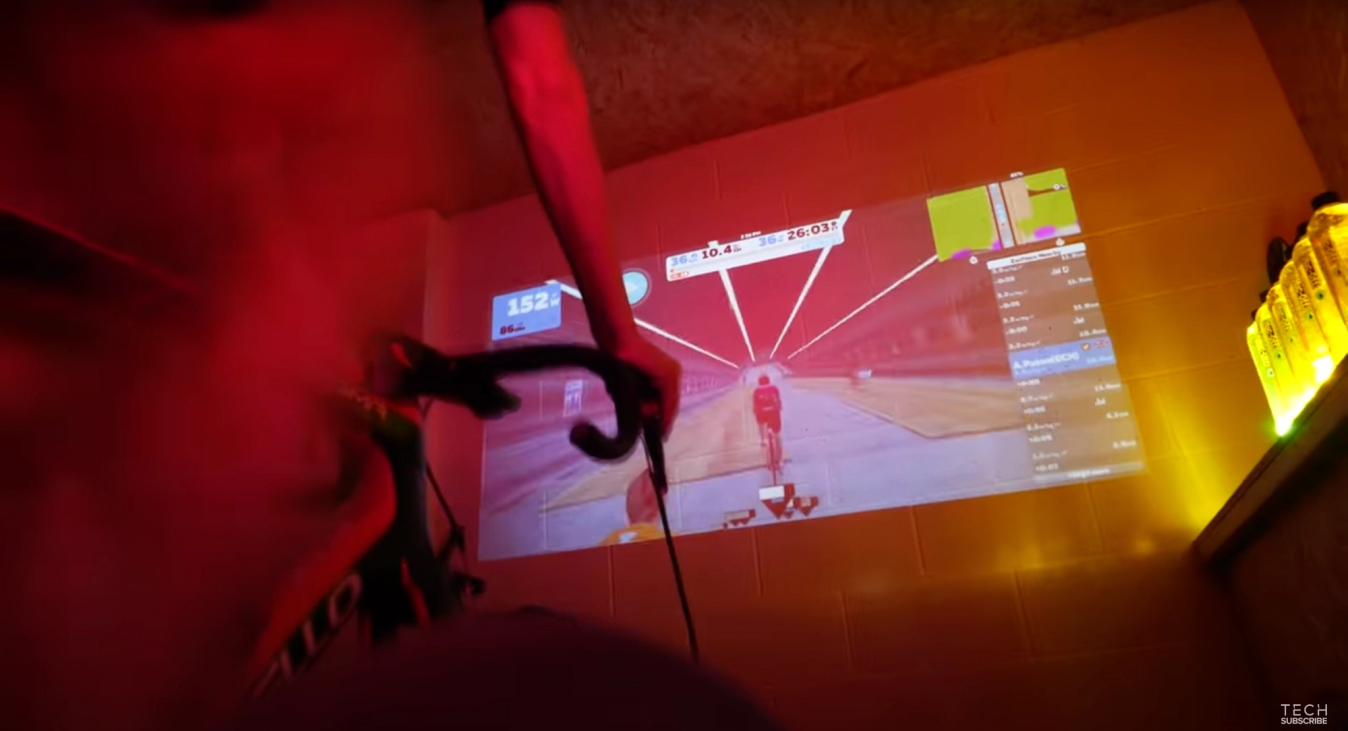 GCN's Alex Paton uses a projector in his pain cave