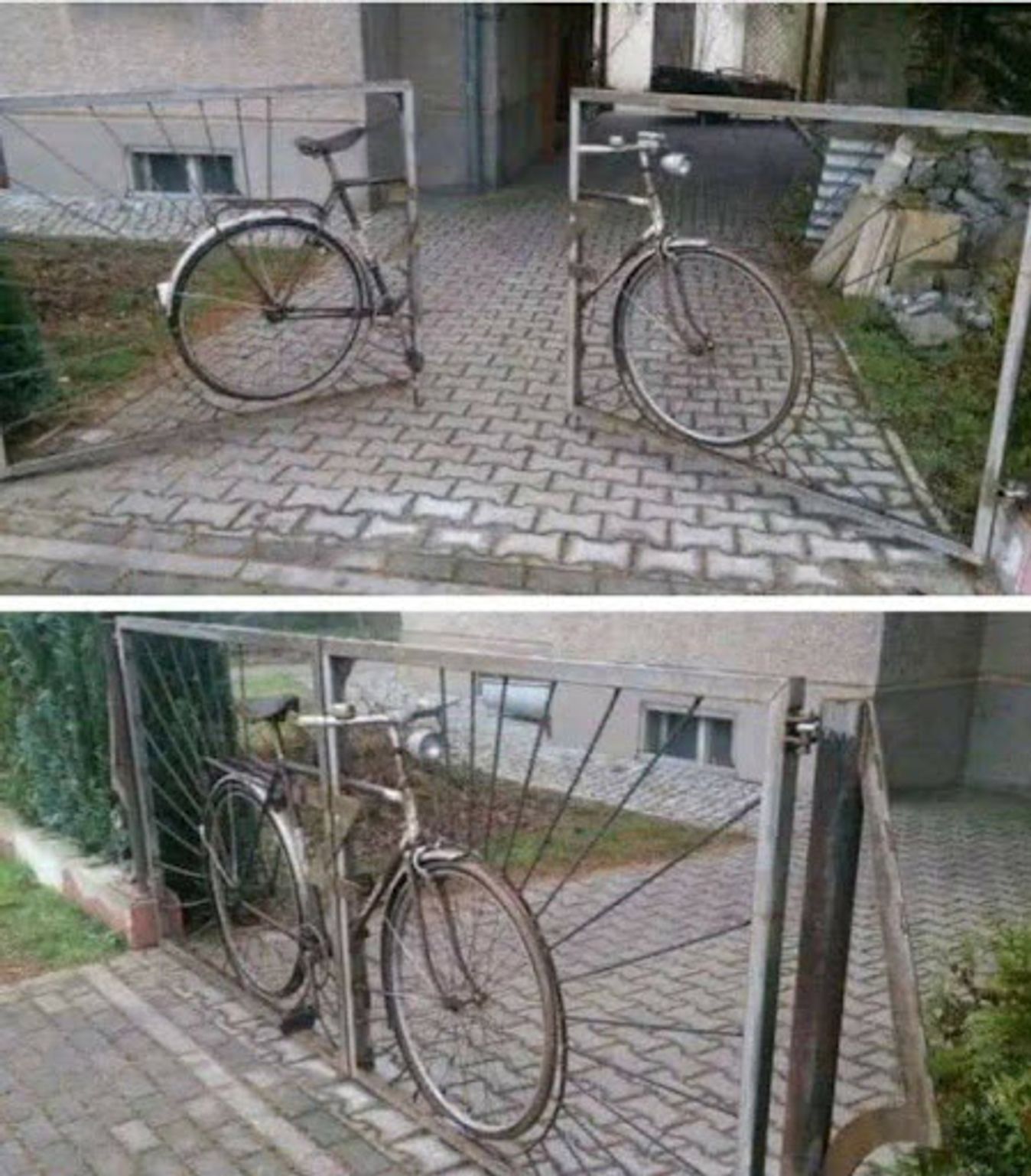 Bike incorporated into a driveway gate