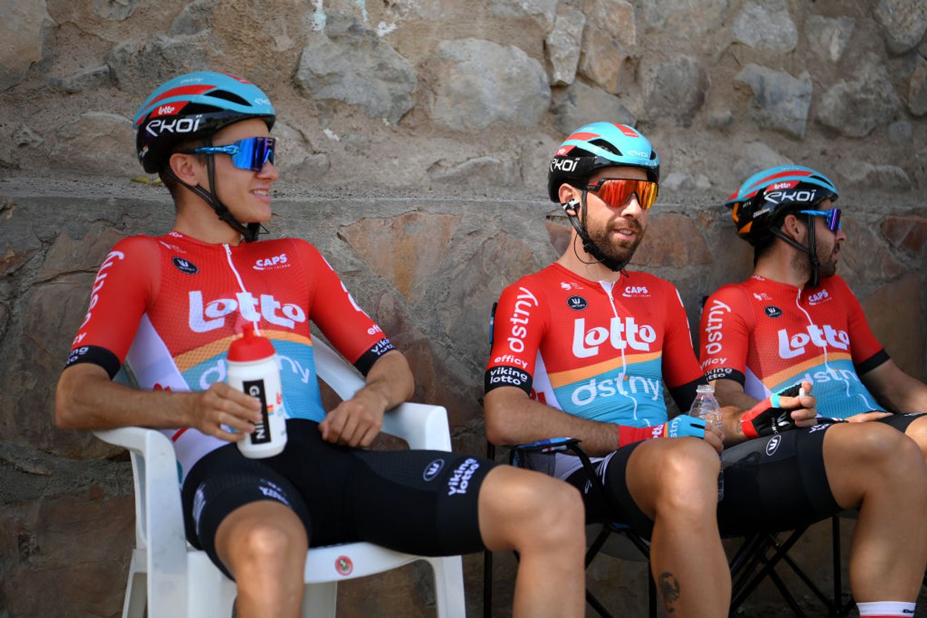 Thomas De Gendt (middle) alongside some of the younger members of the Lotto Dstny team