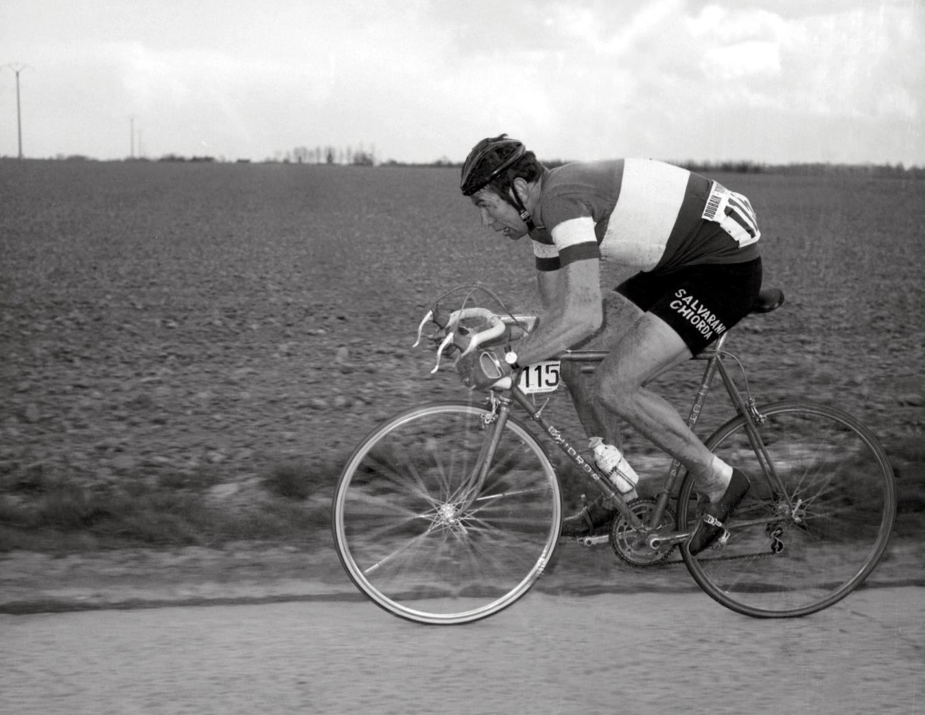 Winner of Paris-Roubaix, Felice Gimondi, riding the race three years after his victory