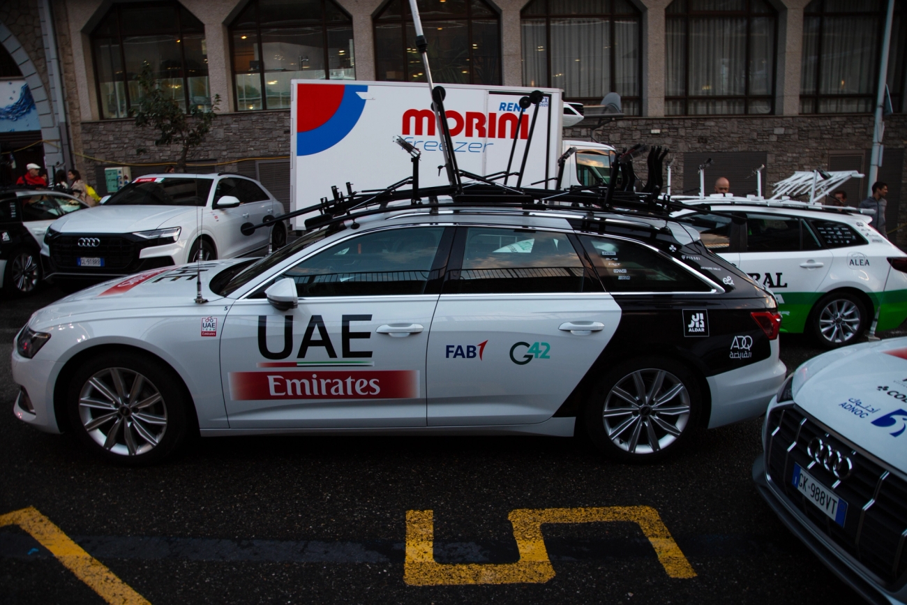 One of the six support cars UAE Team Emirates has at the race