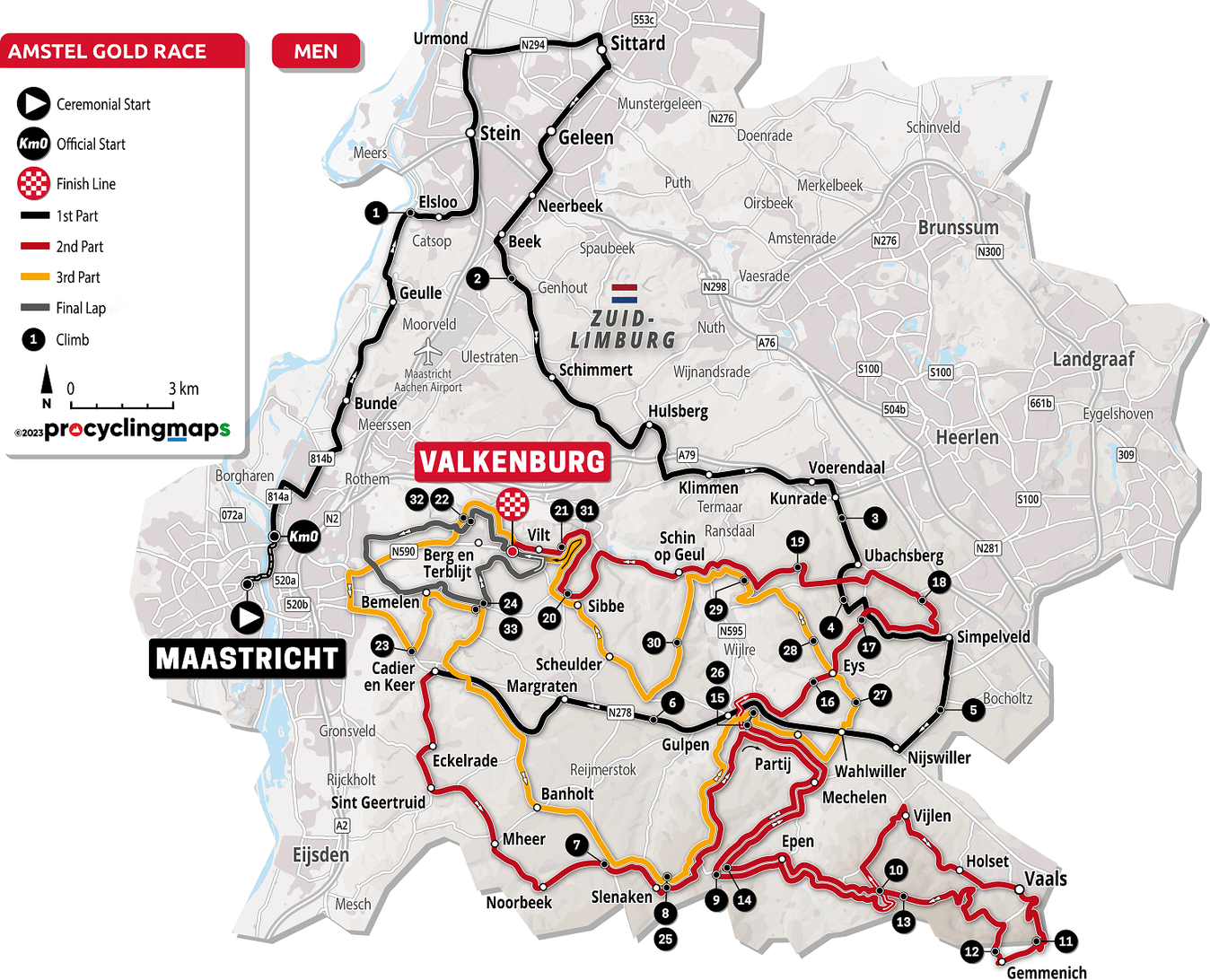 The route for the men's Amstel Gold Race 2024