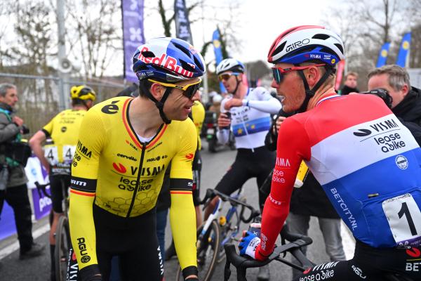 Former Paris-Roubaix winner Dylan van Baarle (right) would be a crucial teammate for Wout van Aert (left) at the Tour of Flanders