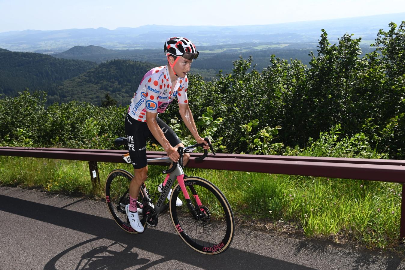 Neilson Powless has been one of the most visible riders of the Tour de France, often attacking in search of KoM points