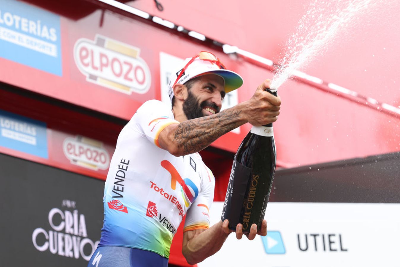 Geoffrey Soupe on the podium after winning stage 7 of the Vuelta a España