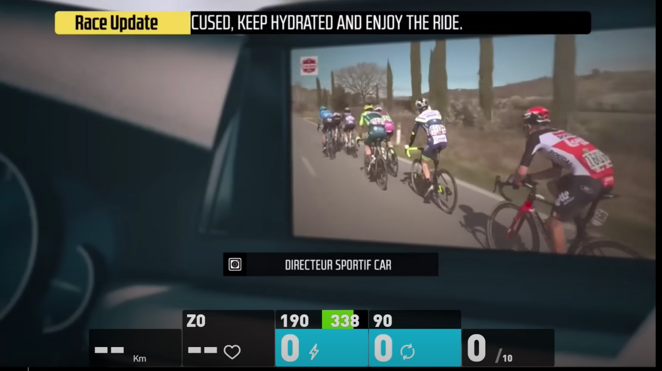 Wahoo creates an extra narrative with graphics and annotations, like this shot from the directeur sportif's car