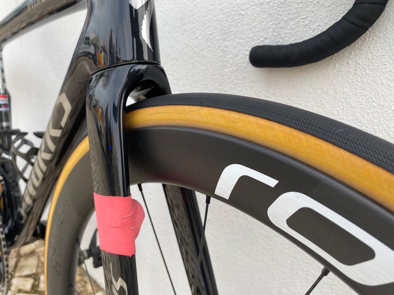 A small section of latex inner tube has been used to mount and cover the race transponder 
