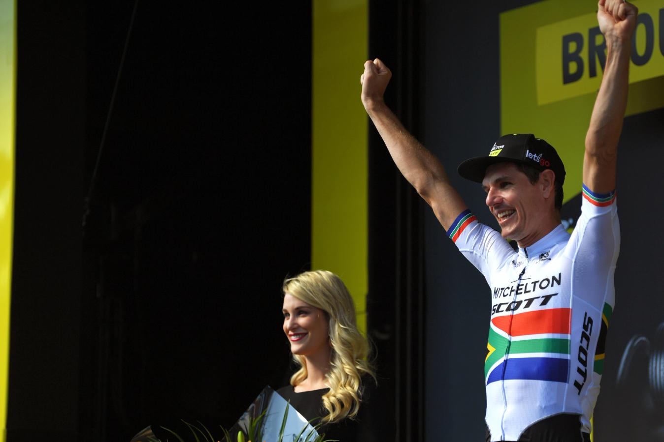 Impey on the podium after his stage win at the 2019 Tour de France