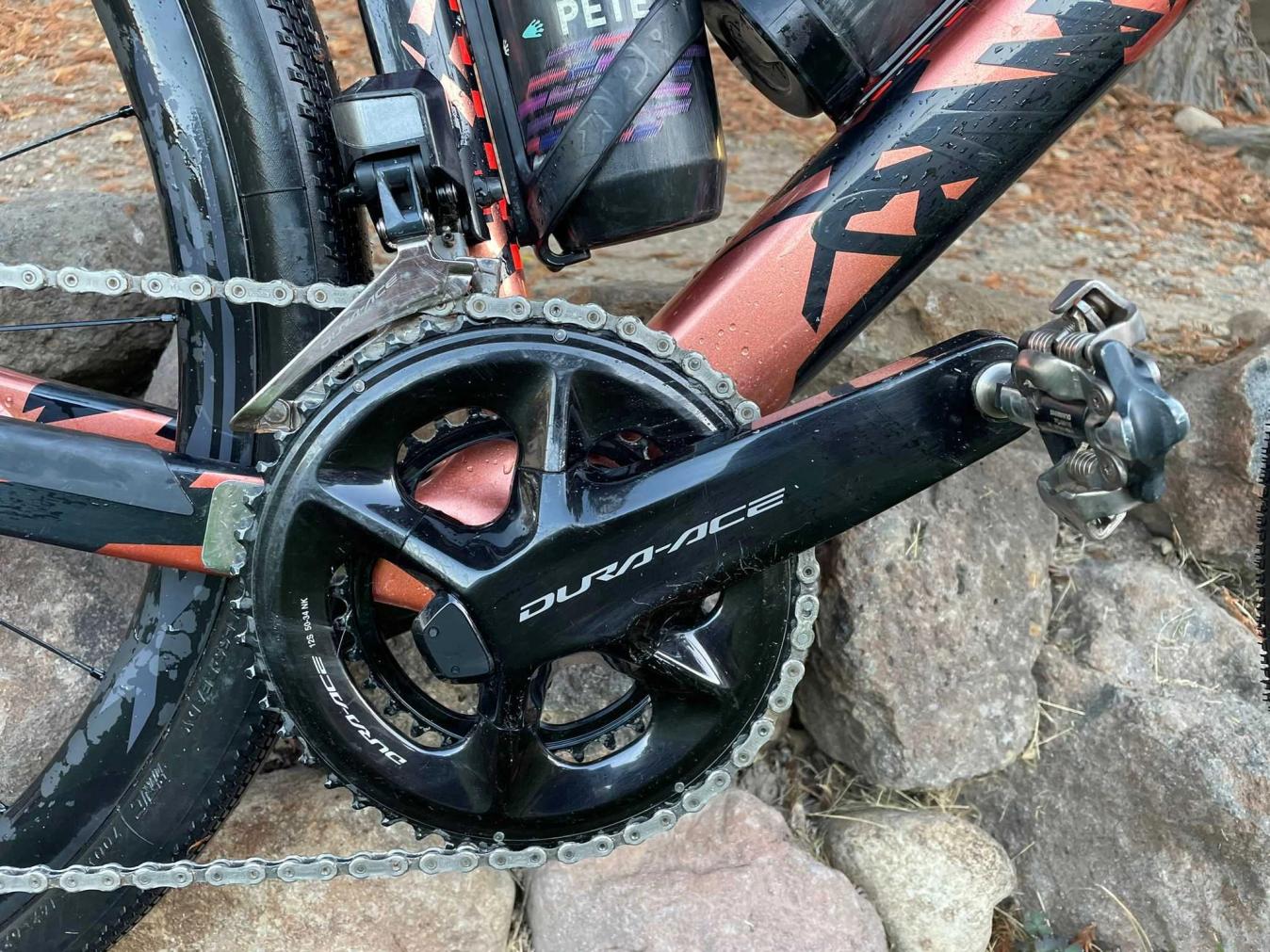 Stetina has a 2x set-up with a mix of Shimano Dura-Ace and GRX components