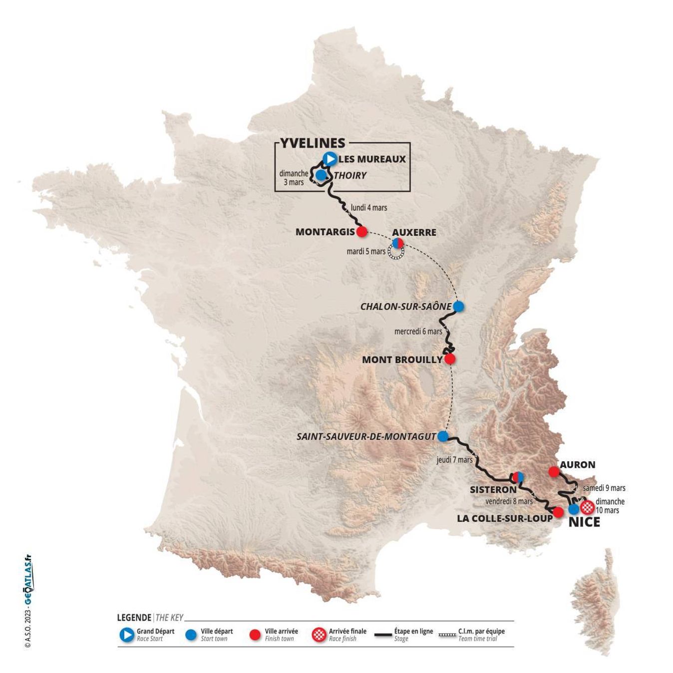 The map for Paris-Nice 2024