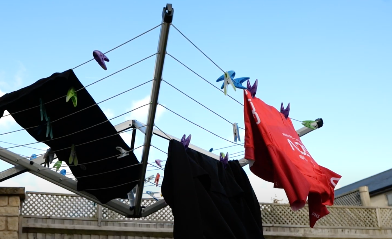 Dry most of your cycling clothing on a washing line