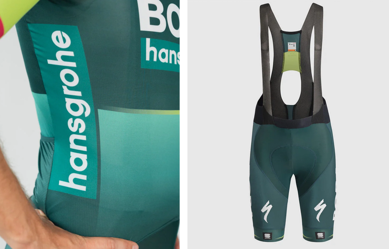 A closer look at the side of the jersey, along with the bib shorts