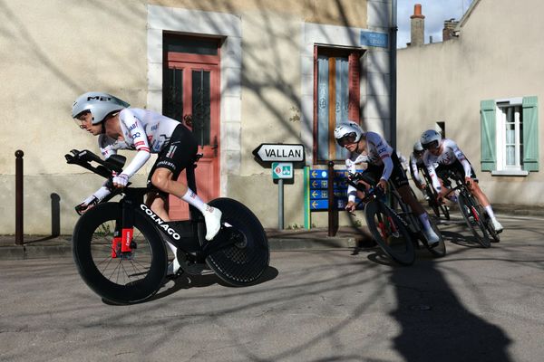 UAE Team Emirates in action during the team time trial at Paris-Nice