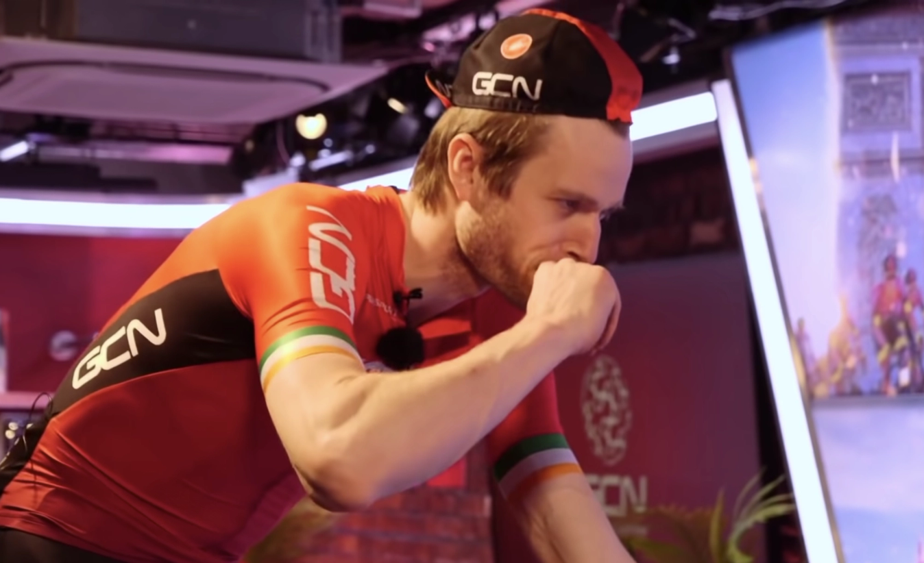 Conor Dunne modelling proper fuelling on a Zwift ride