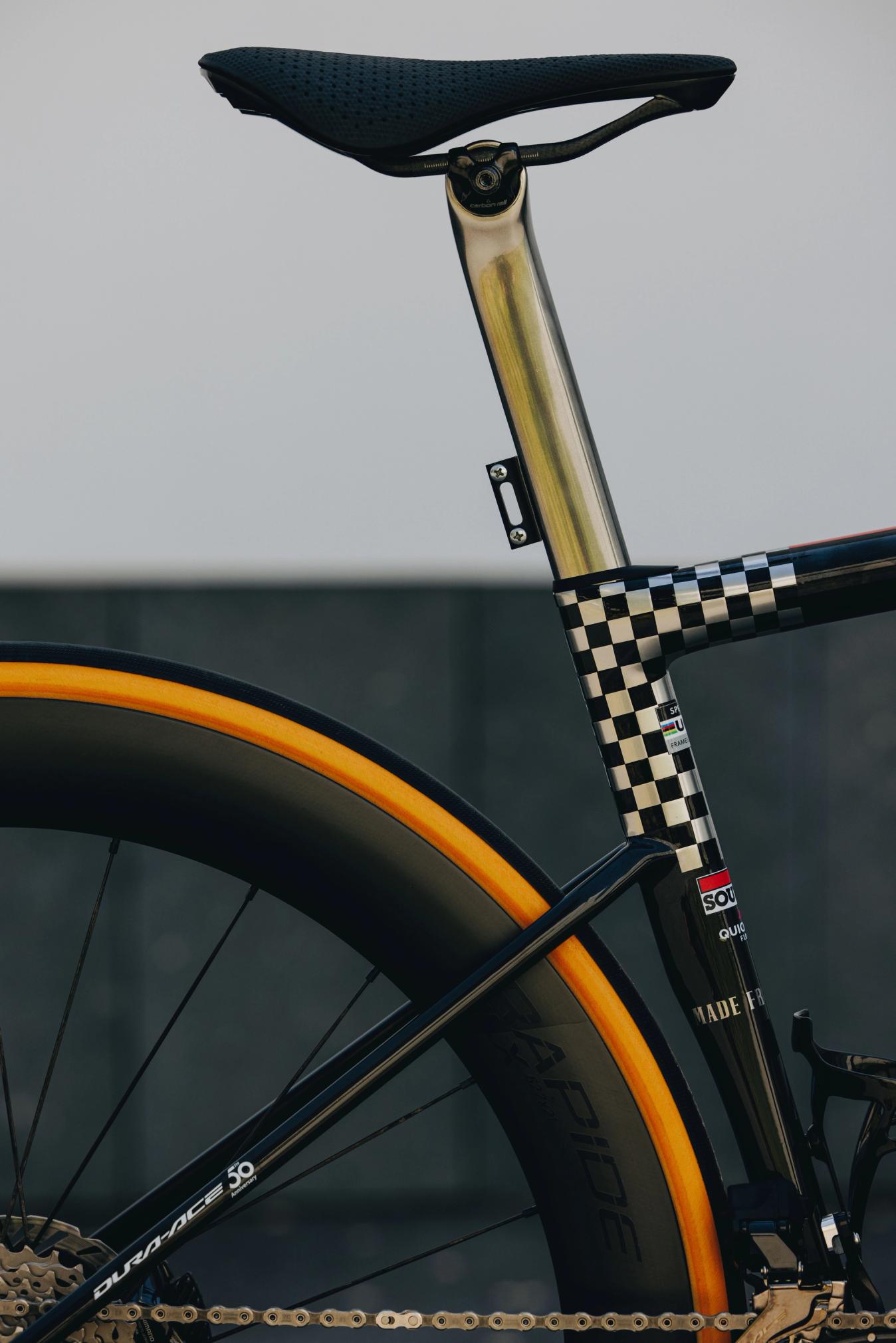 The paint scheme is to reflect Evenepoel's ability morph - like liquid metal - into a single aerodynamic blur of man and machine
