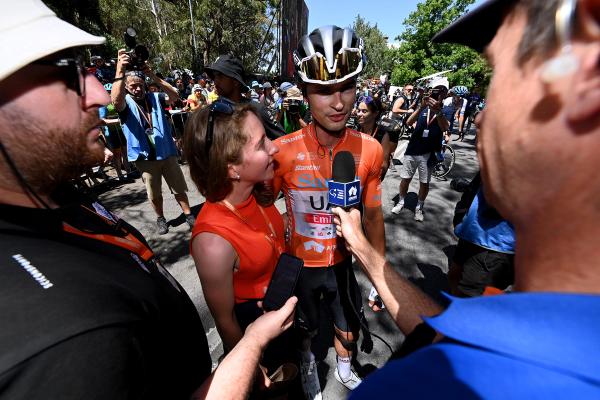 Jay Vine after he took a thrilling victory in the 2023 Tour Down Under