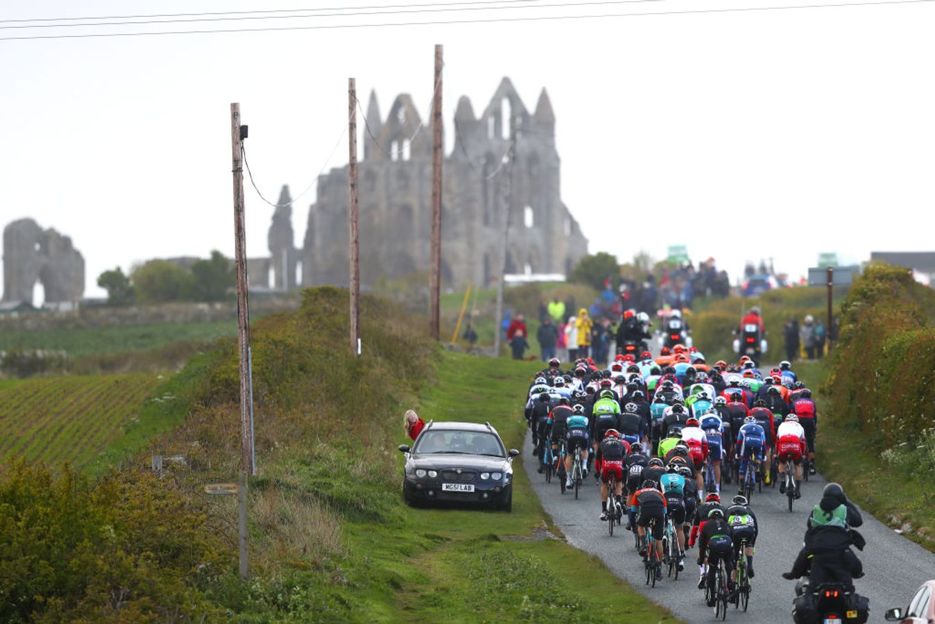 Whitby’s famous abbey watches over riders at the 2019 Tour of Yorkshire.