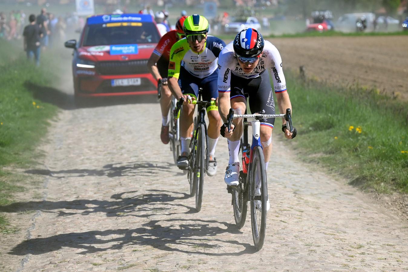Mohorič at the 2022 Paris-Roubaix, where he was one of the first riders to run 32mm tyres