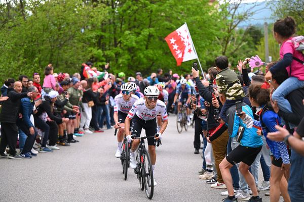 Rafal Majka paces Tadej Pogačar on the final climb of stage 2 of the 2024 Giro d'Italia