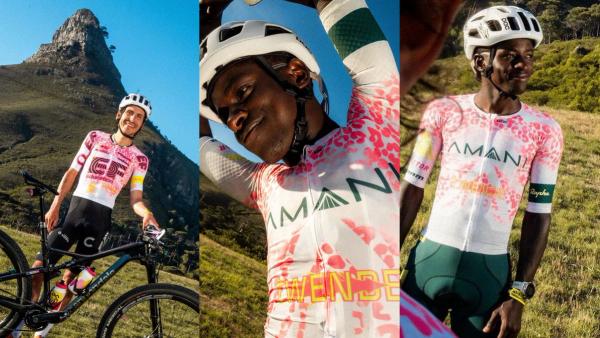 White and pink kit, worn by Lachlan Morton (left) and Jordan Schleck (centre/right), gives hint at Rapha's upcoming kit for Team AMANI