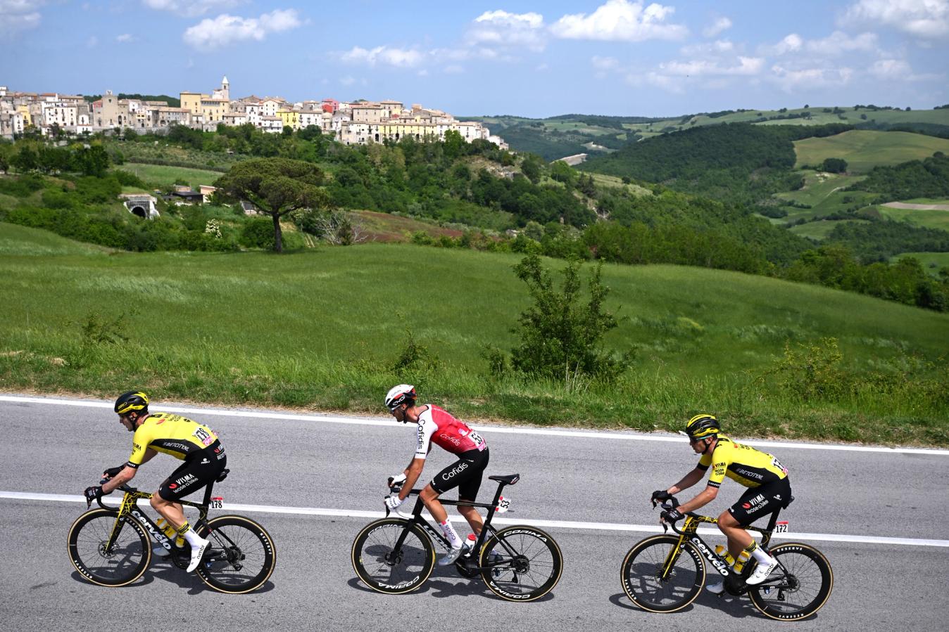 The three-man breakaway was doomed for much of the stage, but still rode on through the Italian countryside