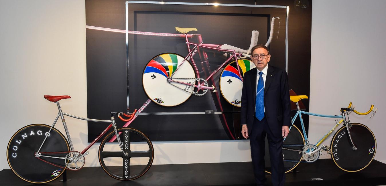 Ernesto Colnago with some of his most famous bikes