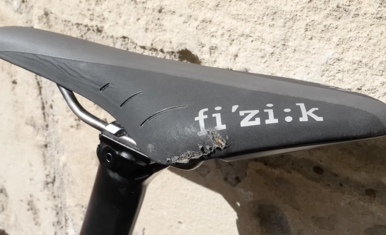 Scuffed saddles and bars can be clues that a bike has hit the deck