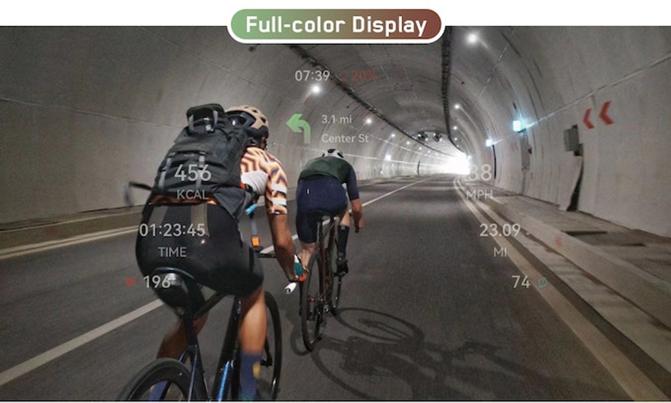 LAWK ONE offers riders a head up display of training and navigation metrics