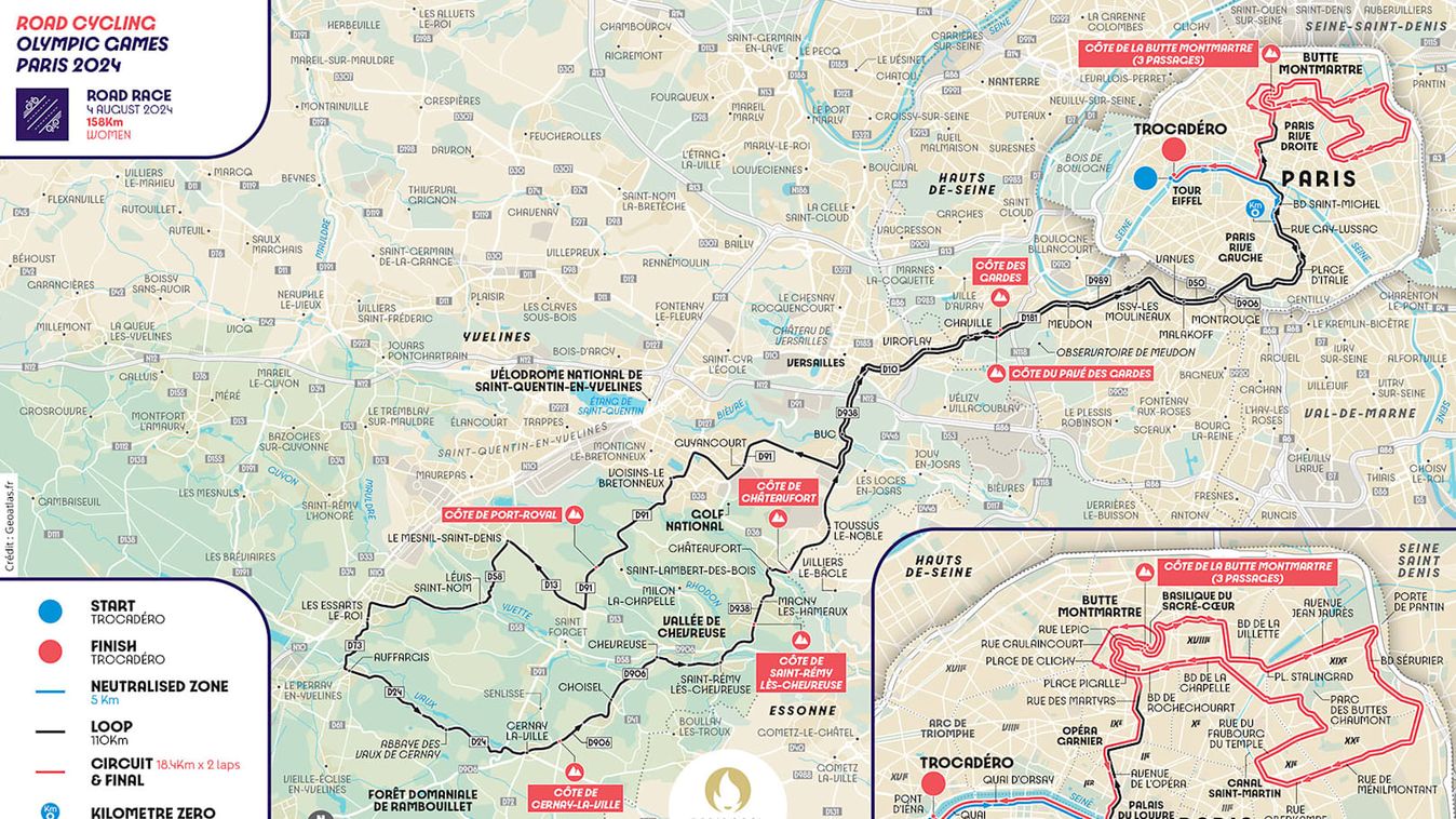 The women's road race route for the Paris 2024 Olympic Games