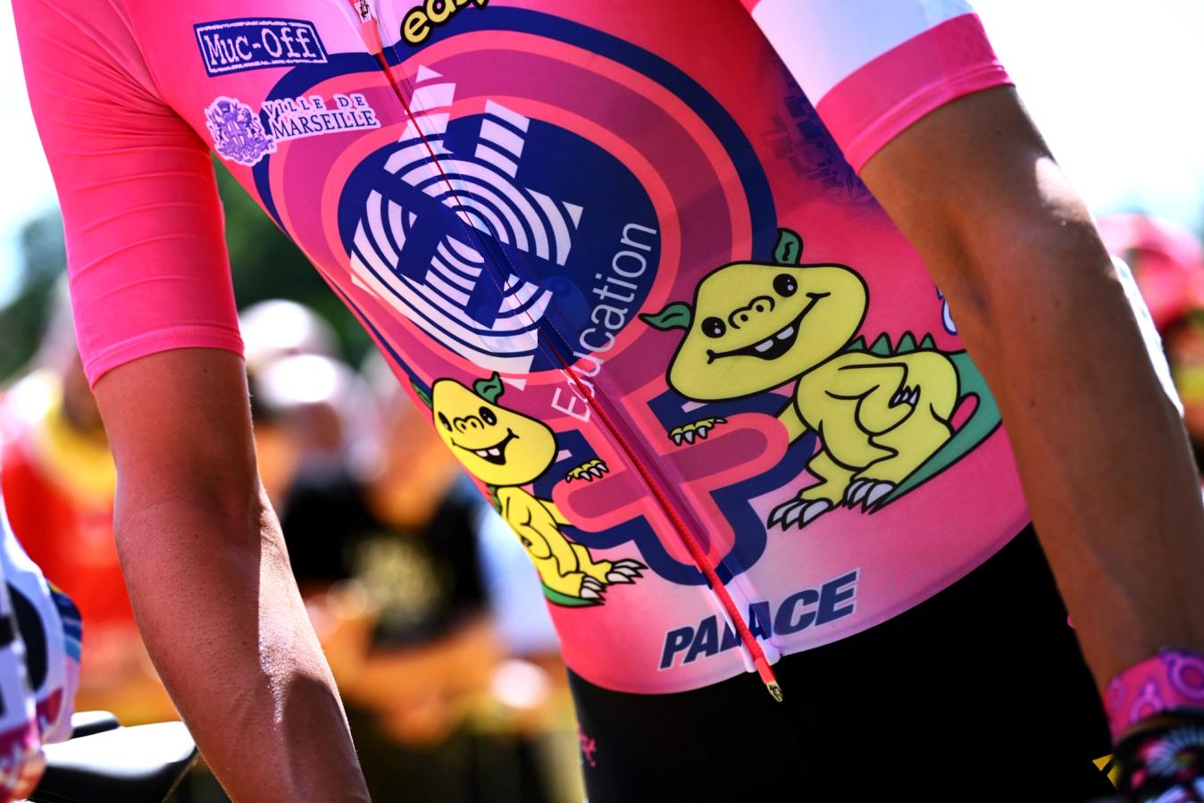 EF Education-EasyPost's 2022 Tour de France kit, produced in collaboration with PALACE Skateboards
