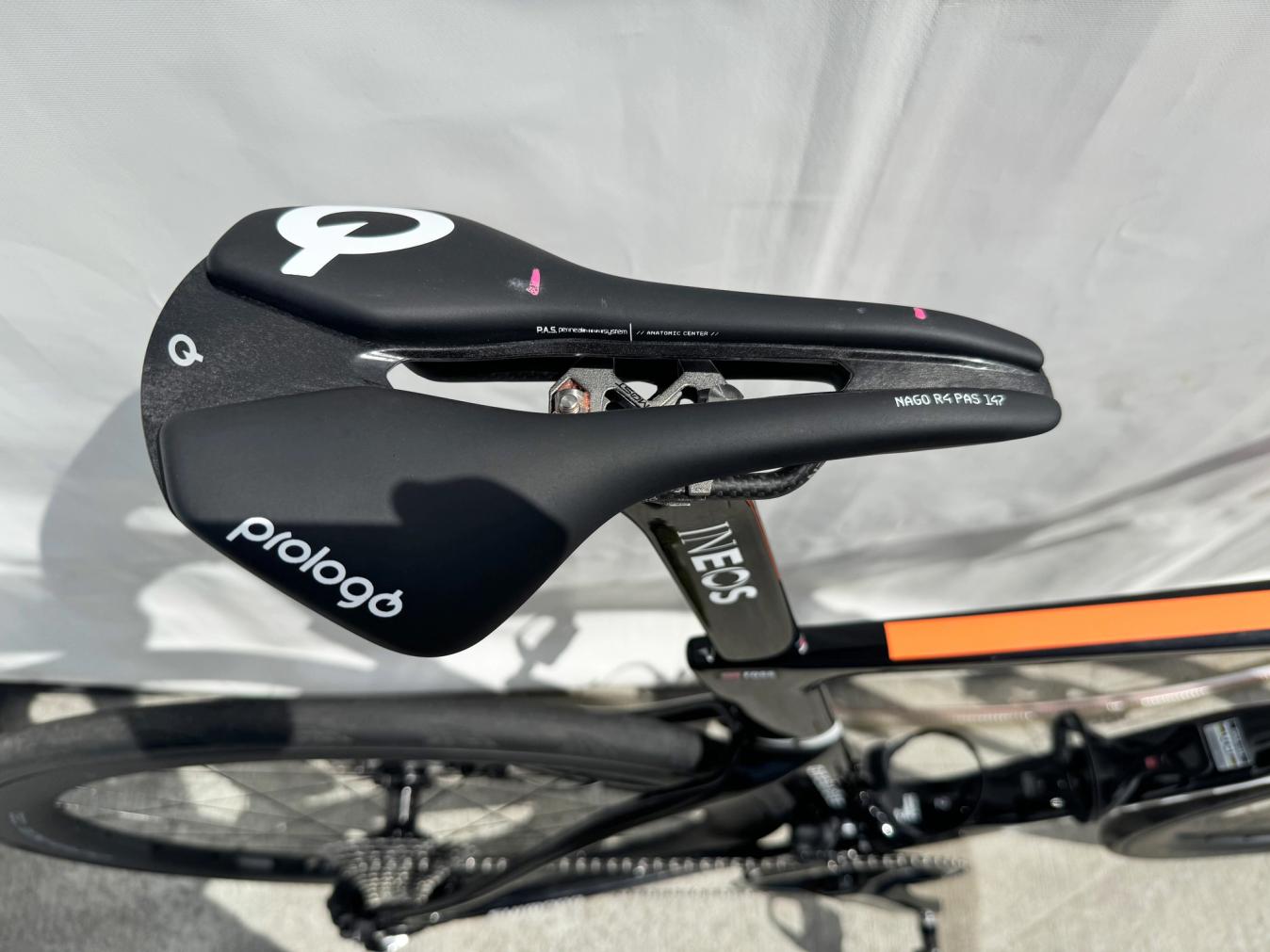 Foss has a new Prologo saddle having previously used Fizik saddles at Visma-Lease a Bike